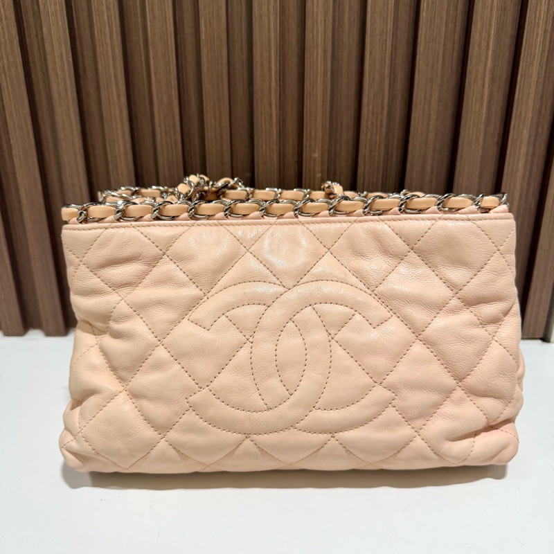 【92新 ✨ 全網最低價!】中古 Chanel香奈兒 櫻花粉色 牛皮托特鏈條包 手提包-3