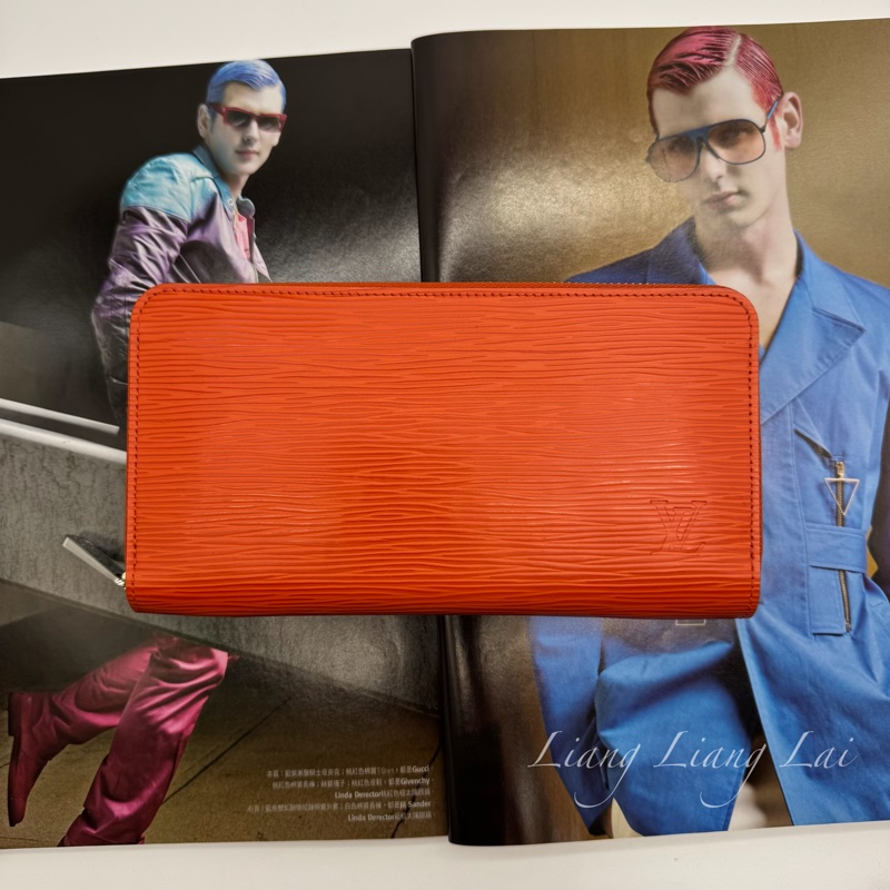 LOUIS VUITTON LV Epi 豔麗橘拉鍊長夾-0