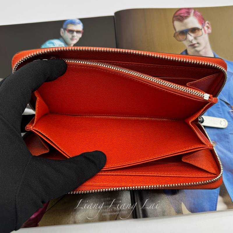 LOUIS VUITTON LV Epi 豔麗橘拉鍊長夾-9