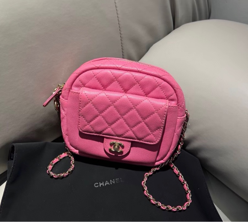 【97新 ✨ 全網最低價！】Chanel 香奈兒 粉色金扣 相機單肩斜挎包色 荔枝牛皮-2