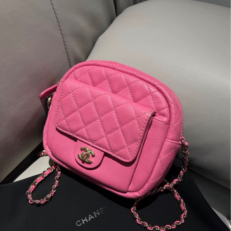 【97新 ✨ 全網最低價！】Chanel 香奈兒 粉色金扣 相機單肩斜挎包色 荔枝牛皮-3