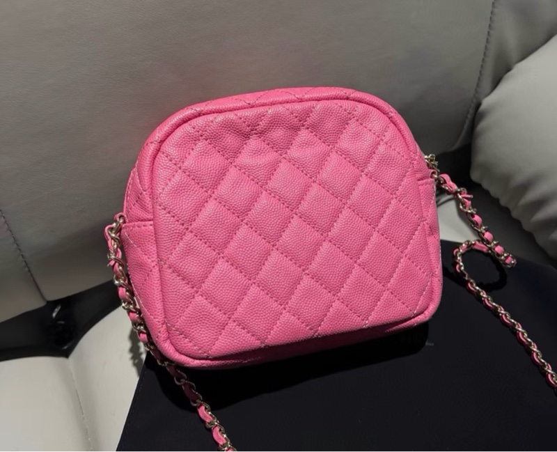 【97新 ✨ 全網最低價！】Chanel 香奈兒 粉色金扣 相機單肩斜挎包色 荔枝牛皮-4