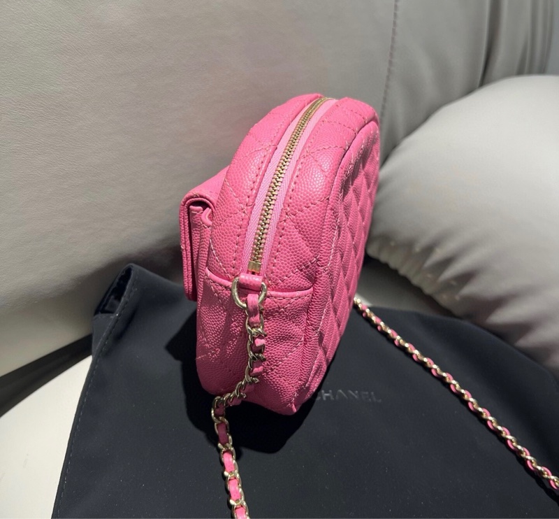 【97新 ✨ 全網最低價！】Chanel 香奈兒 粉色金扣 相機單肩斜挎包色 荔枝牛皮-5