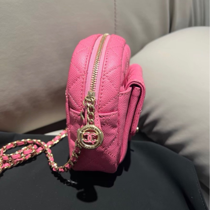 【97新 ✨ 全網最低價！】Chanel 香奈兒 粉色金扣 相機單肩斜挎包色 荔枝牛皮-6