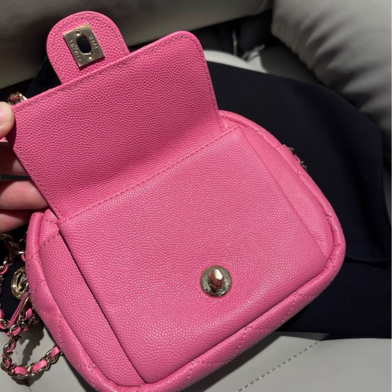 【97新 ✨ 全網最低價！】Chanel 香奈兒 粉色金扣 相機單肩斜挎包色 荔枝牛皮-8