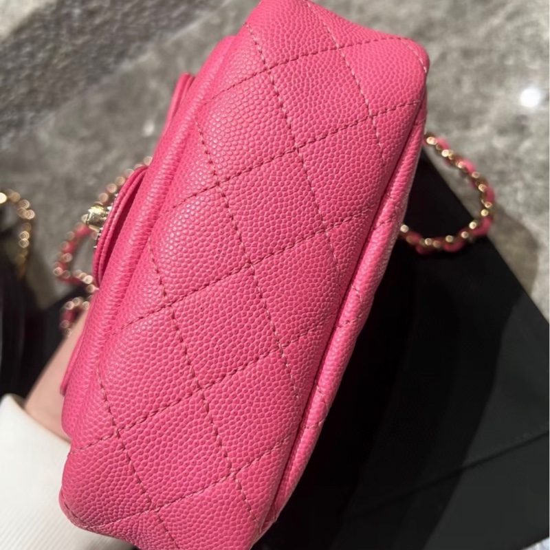 【97新 ✨ 全網最低價！】Chanel 香奈兒 粉色金扣 相機單肩斜挎包色 荔枝牛皮-9