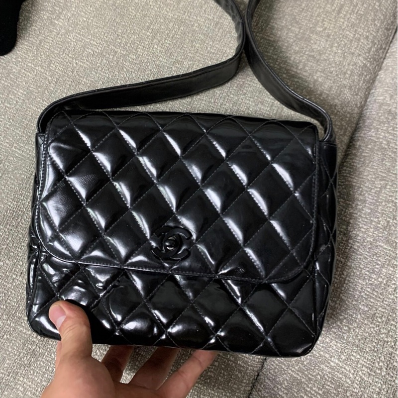 【92新 ✨ 全網最低價！】中古chanel 漆皮 菱格 豆腐包 單肩包 翻蓋（下單前先詢問庫存❗️）-2
