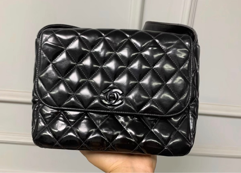 【92新 ✨ 全網最低價！】中古chanel 漆皮 菱格 豆腐包 單肩包 翻蓋（下單前先詢問庫存❗️）-3