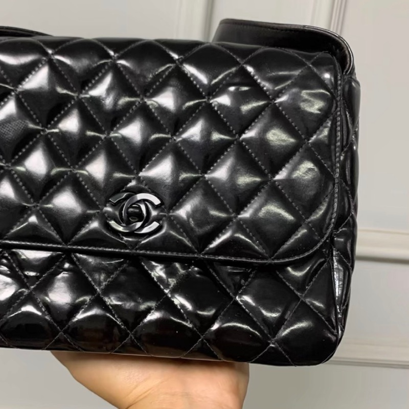 【92新 ✨ 全網最低價！】中古chanel 漆皮 菱格 豆腐包 單肩包 翻蓋（下單前先詢問庫存❗️）-10