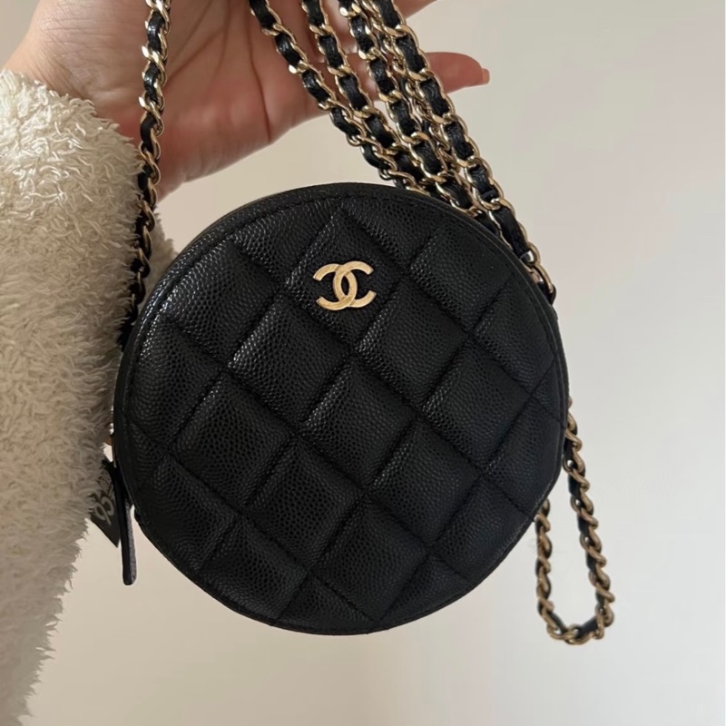【96新 ✨ 全網最低價!】CHANEL香奈兒 黑金 荔枝皮 mini小圓餅(下單前先詢問庫存❗️)-0