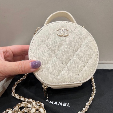 【全新 ✨ 全網最低價！】chanel 香奈兒22c 奶白 手提圓餅包 小盒子荔枝紋牛皮（下單前先詢問庫存❗️）