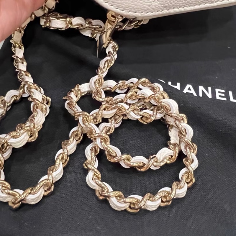 【全新 ✨ 全網最低價!】chanel 香奈兒22c 奶白 手提圓餅包 小盒子荔枝紋牛皮(下單前先詢問庫存❗️)-8