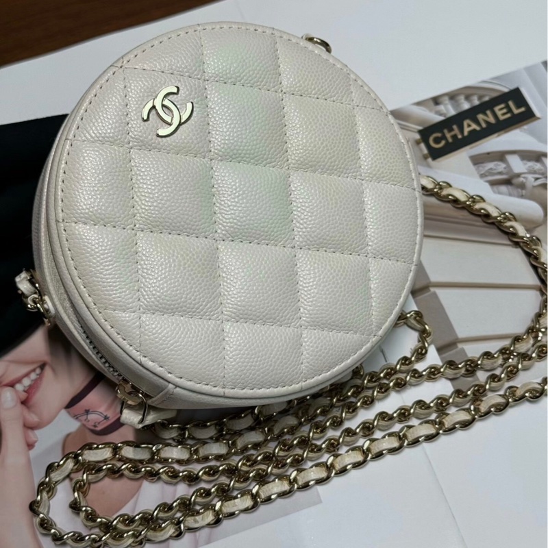 【97新 ✨ 全網最低價!】Chanel香奈兒 21C圓餅單肩包 白色 荔枝牛皮金扣 氣質斯文款(下單前先詢問庫存❗️)-2