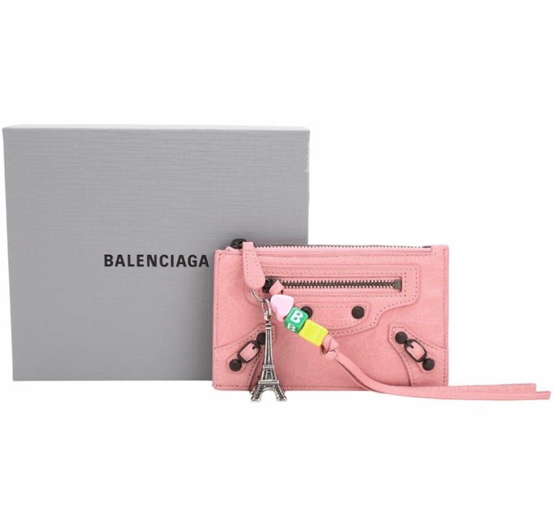 BALENCIAGA 巴黎世家 Le City 羊皮材質鐵塔吊飾卡片夾/零錢包(復古粉紅)-0