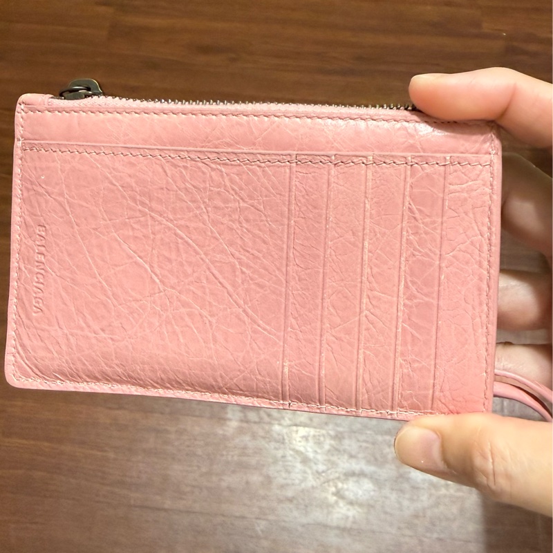 BALENCIAGA 巴黎世家 Le City 羊皮材質鐵塔吊飾卡片夾/零錢包(復古粉紅)-3