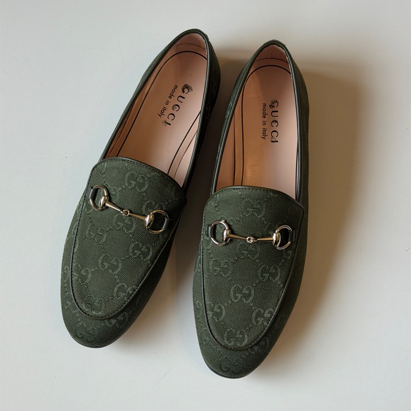 🧨過年優惠🧨 914intheair精品代購『全新閒置』古馳Gucci 馬銜釦GG綠色提花 樂福鞋 平底鞋 穆勒鞋38-2
