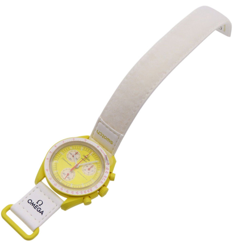 近新歐米茄 x Swatch 聯名款「太陽之旅」超霸系列 SO33J100 石英腕錶,尼龍錶帶搭配生物陶瓷錶殼,黃色,0030OMEGA S033J100,男士款-2