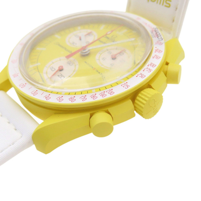 近新歐米茄 x Swatch 聯名款「太陽之旅」超霸系列 SO33J100 石英腕錶,尼龍錶帶搭配生物陶瓷錶殼,黃色,0030OMEGA S033J100,男士款-3
