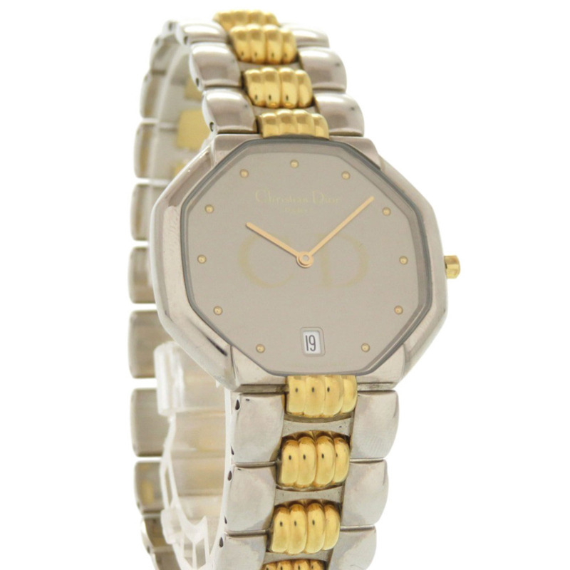 Christian Dior Octagon 45.204 不鏽鋼銀色和金色石英錶,附保固卡 0029-3