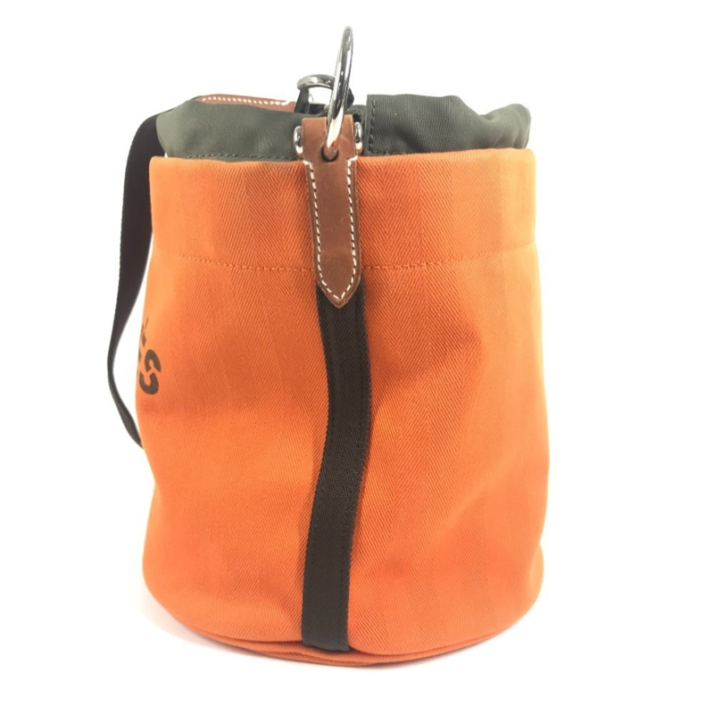 愛馬仕 Sac de Pansage 水桶形斜背包，帶小袋，棉質肩帶，男女通用，橙色-3