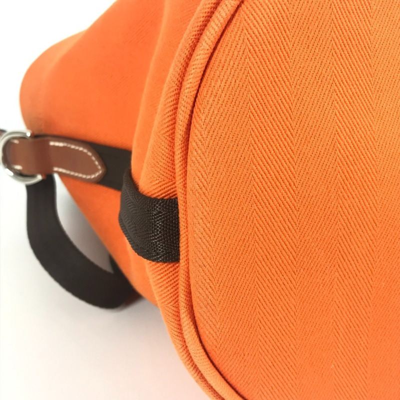 愛馬仕 Sac de Pansage 水桶形斜背包，帶小袋，棉質肩帶，男女通用，橙色-6