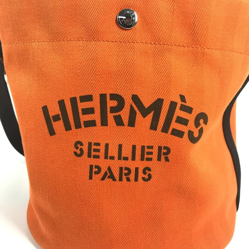 愛馬仕 Sac de Pansage 水桶形斜背包，帶小袋，棉質肩帶，男女通用，橙色-7
