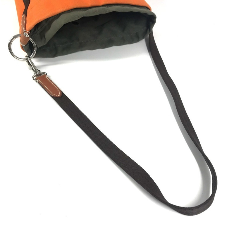 愛馬仕 Sac de Pansage 水桶形斜背包，帶小袋，棉質肩帶，男女通用，橙色-8