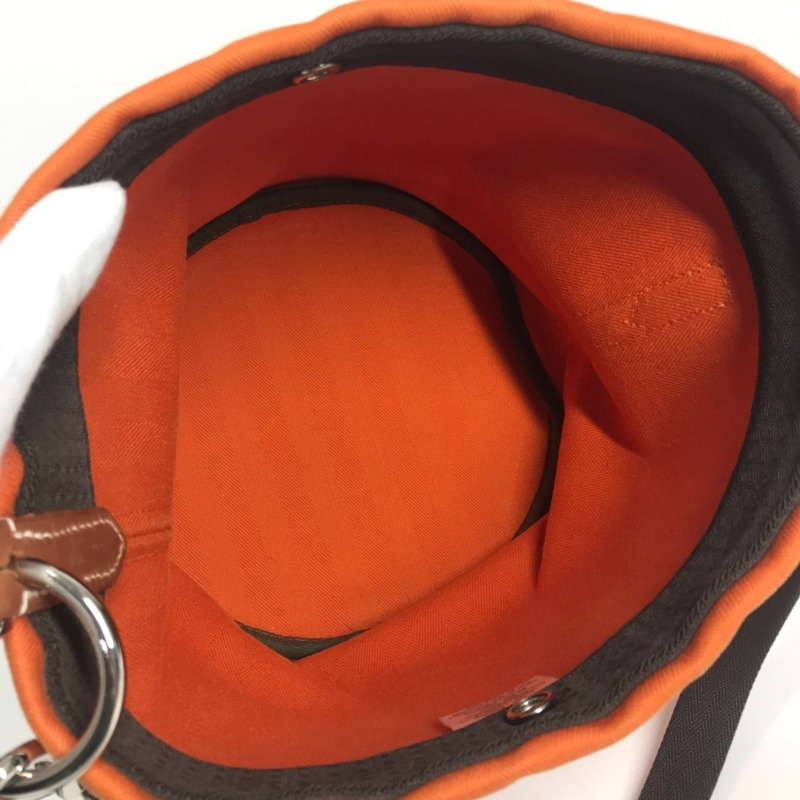 愛馬仕 Sac de Pansage 水桶形斜背包，帶小袋，棉質肩帶，男女通用，橙色-10