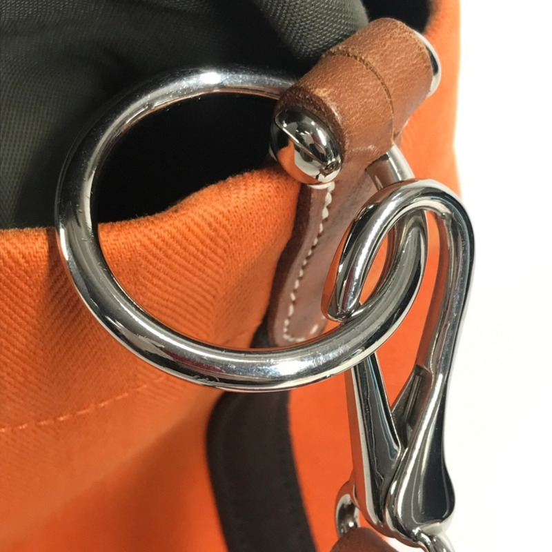 愛馬仕 Sac de Pansage 水桶形斜背包，帶小袋，棉質肩帶，男女通用，橙色-14