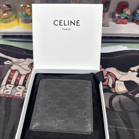 Celine TRIOMPHE壓花牛皮革雙摺錢包 男用皮夾
