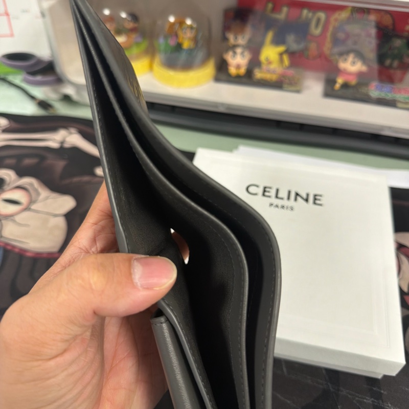 Celine TRIOMPHE壓花牛皮革雙摺錢包 男用皮夾-3