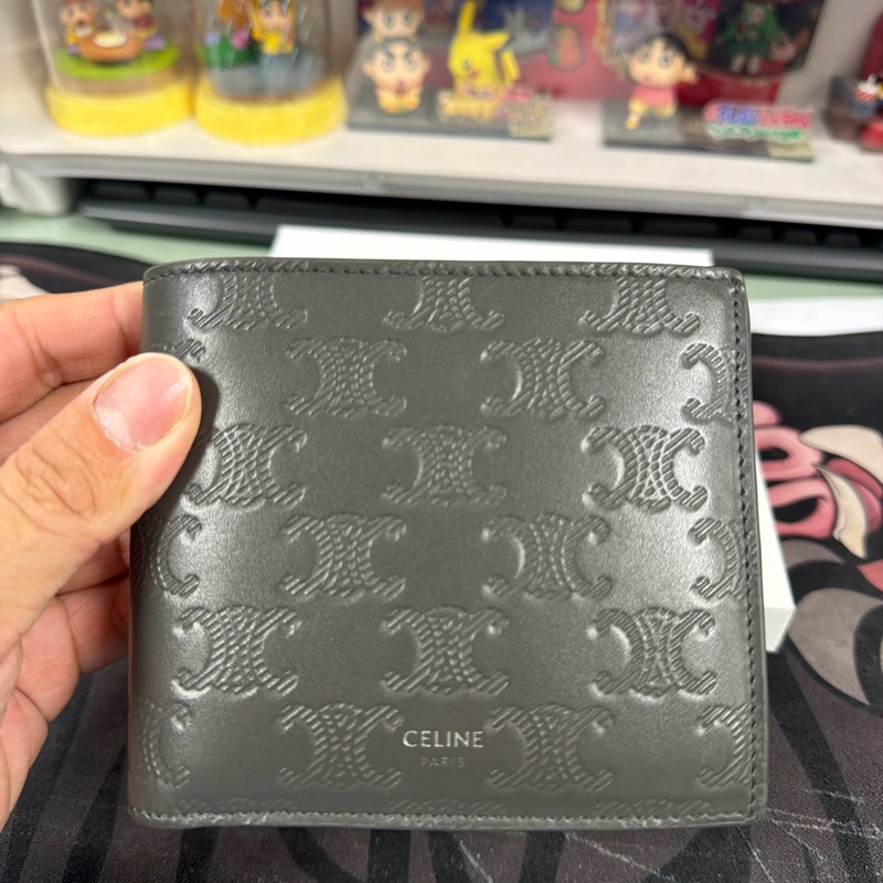 Celine TRIOMPHE壓花牛皮革雙摺錢包 男用皮夾-5