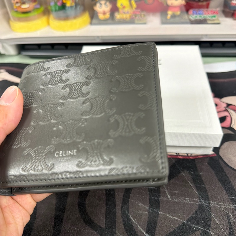 Celine TRIOMPHE壓花牛皮革雙摺錢包 男用皮夾-7