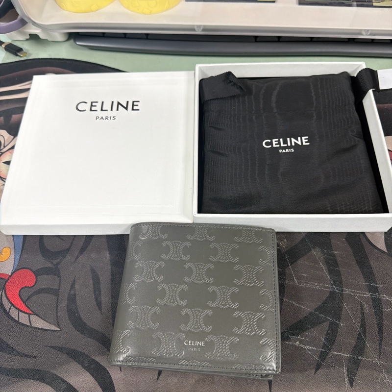 Celine TRIOMPHE壓花牛皮革雙摺錢包 男用皮夾-9