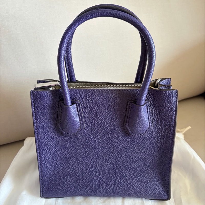 Michael Kors (MK) MK Mercer 圓形鉚釘菱格紋兩用小方包 (深紫色/銀鉚釘)附背帶-8