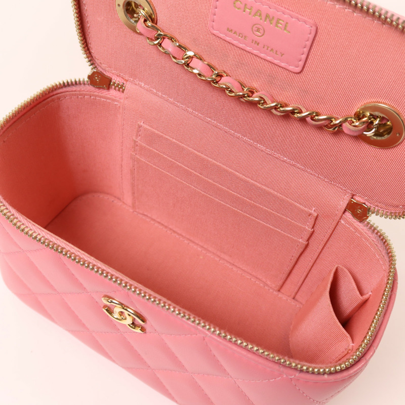 CHANEL 羊皮皮革Vanity Case金扣鏈帶肩背袋-4