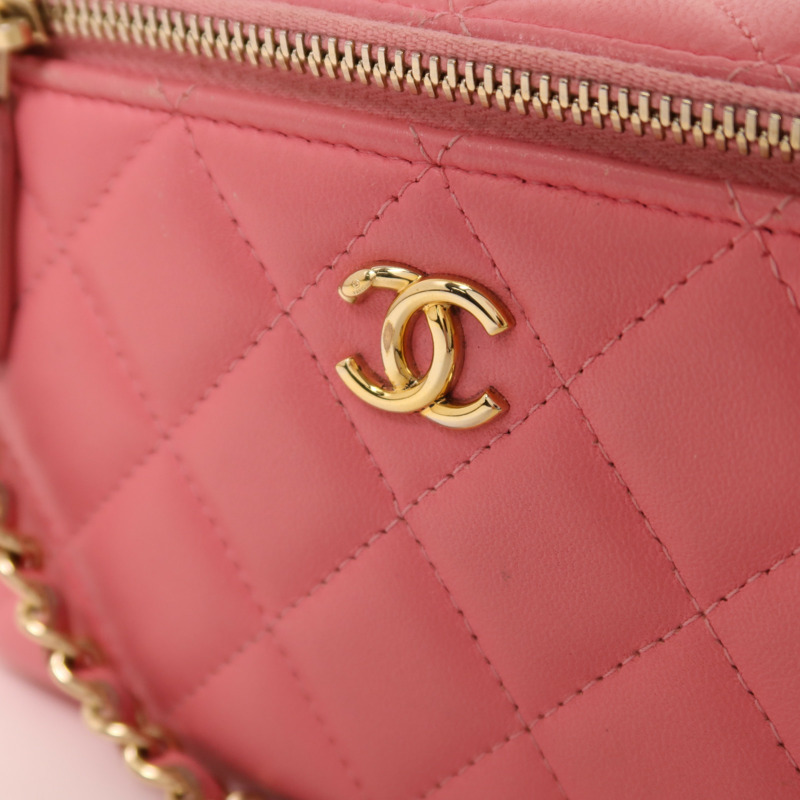 CHANEL 羊皮皮革Vanity Case金扣鏈帶肩背袋-12