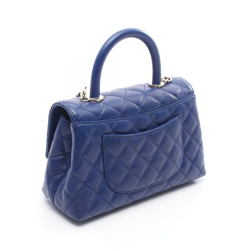 香奈兒 Coco Handle Flap Matelasse 單肩手提包 A92990 皮革 藍色 金色五金 二手-1