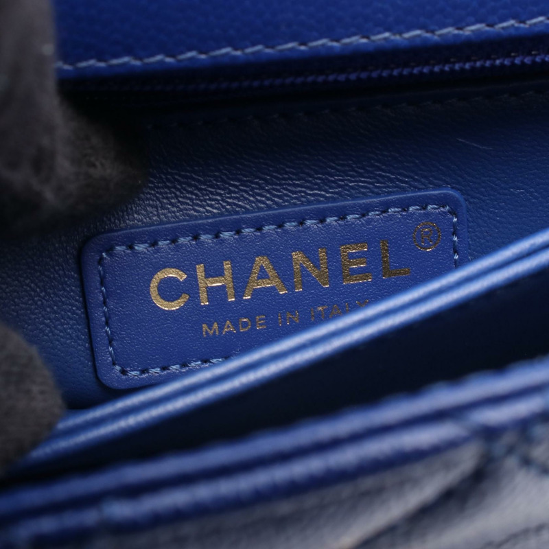 香奈兒 Coco Handle Flap Matelasse 單肩手提包 A92990 皮革 藍色 金色五金 二手-3