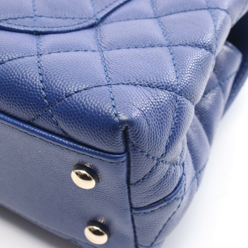 香奈兒 Coco Handle Flap Matelasse 單肩手提包 A92990 皮革 藍色 金色五金 二手-5