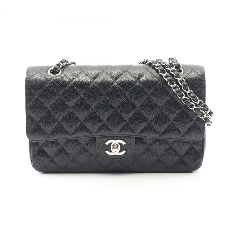 香奈兒 (CHANEL) Matelasse W 翻蓋鏈條單背包 A01112 黑色皮革 SHW 二手 CC-0