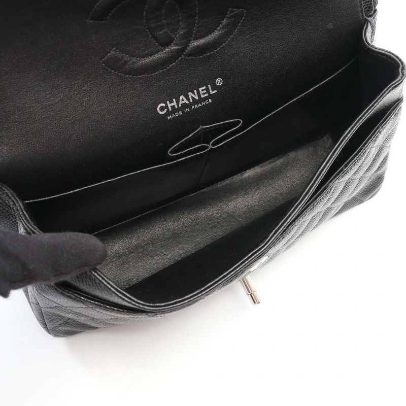 香奈兒 (CHANEL) Matelasse W 翻蓋鏈條單背包 A01112 黑色皮革 SHW 二手 CC-2