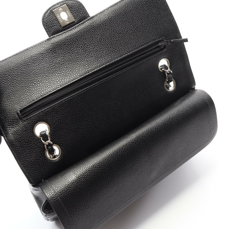 香奈兒 (CHANEL) Matelasse W 翻蓋鏈條單背包 A01112 黑色皮革 SHW 二手 CC-5