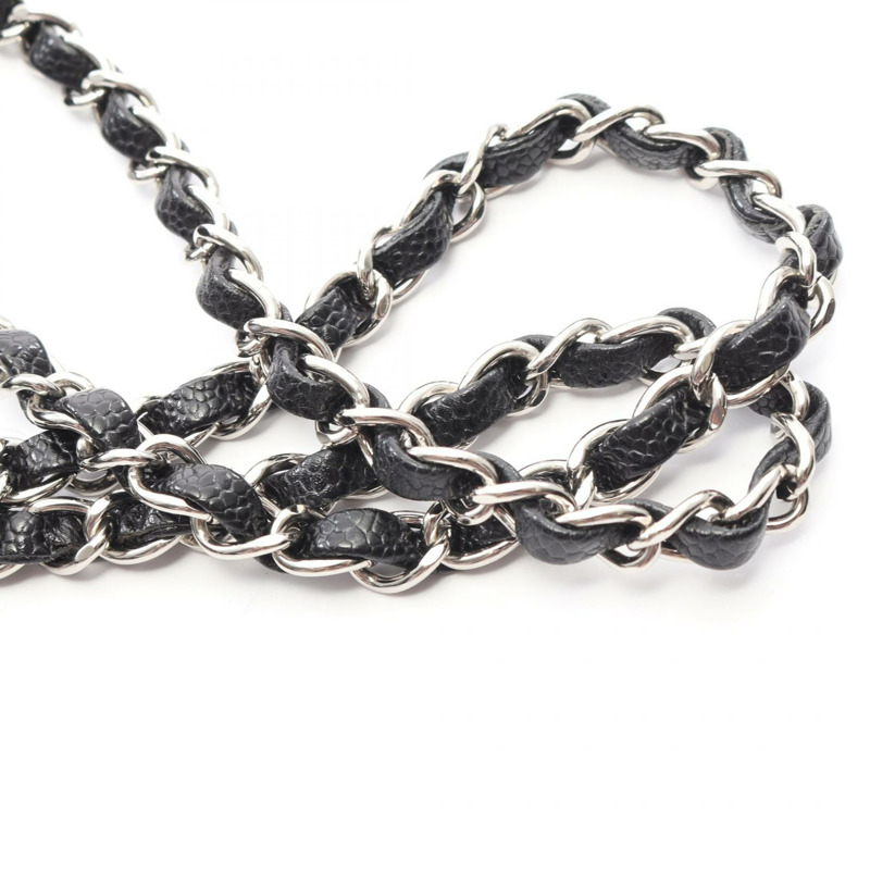 香奈兒 (CHANEL) Matelasse W 翻蓋鏈條單背包 A01112 黑色皮革 SHW 二手 CC-8