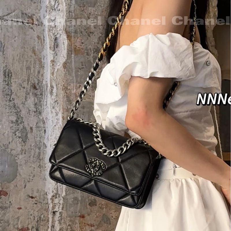 最美woc😍超低價99新🆕Chanel香奈兒黑銀全皮19bag woc單肩斜挎手提包-5