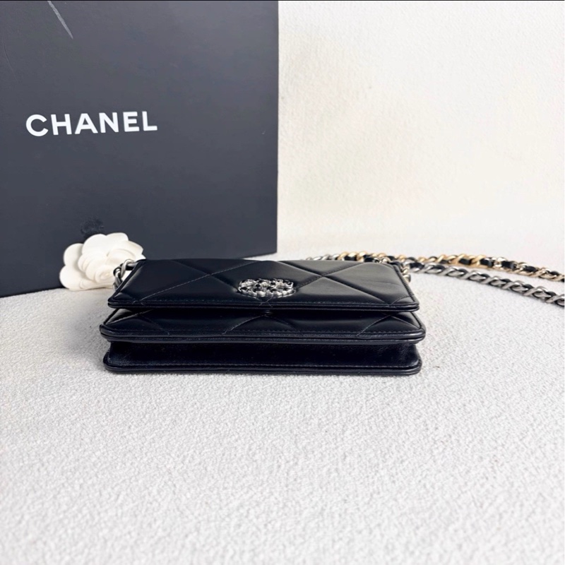 最美woc😍超低價99新🆕Chanel香奈兒黑銀全皮19bag woc單肩斜挎手提包-14