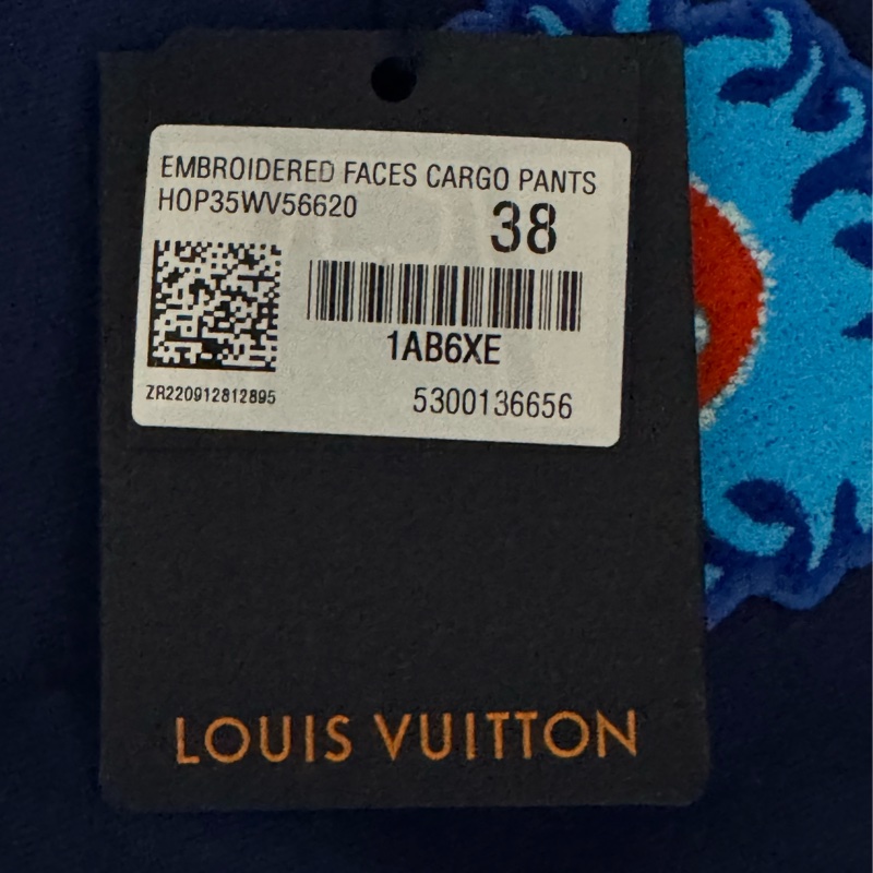 正品 LV x YK 草間彌生聯名 Embroidered Faces Cargo Pants 深藍 38碼-2