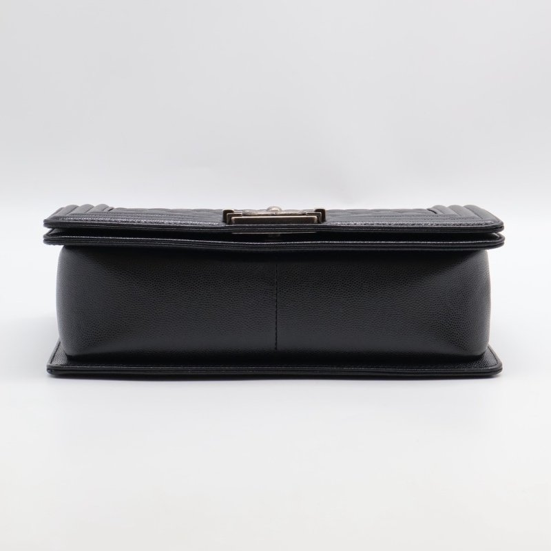 CHANEL Boy25 粒面牛皮口蓋包 - 黑銀26開-14