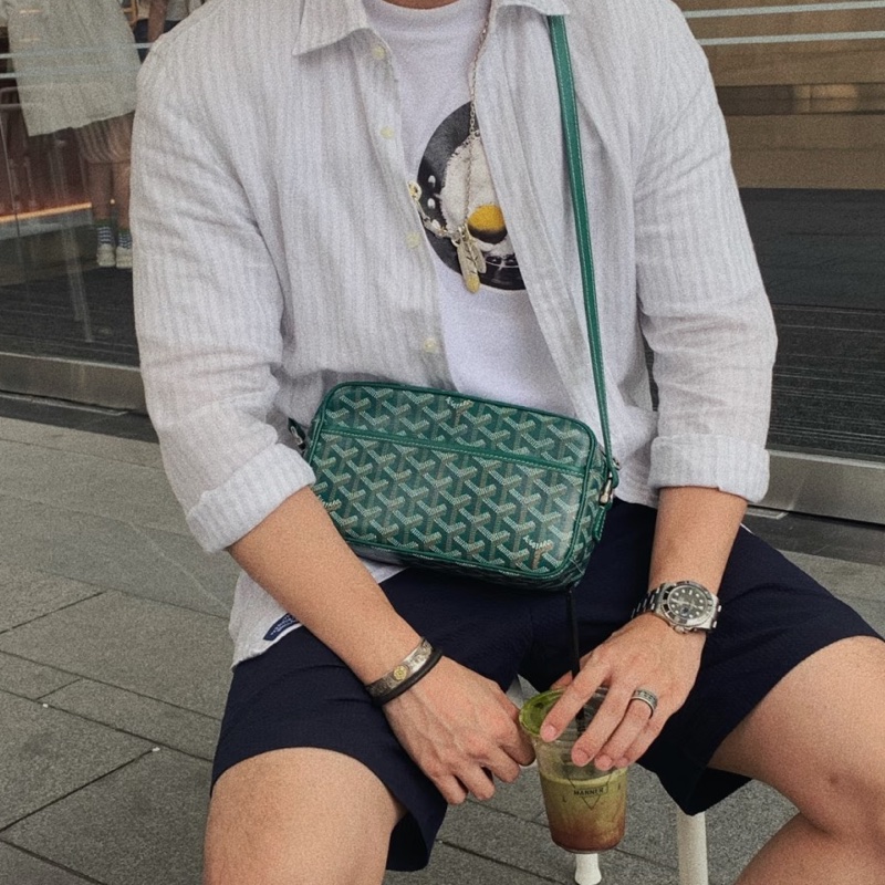 超限量低價💯帥潮必入😎Goyard戈雅Cap-vert綠色Y字老花塗層帆布相機包斜挎包肩背包📷-3