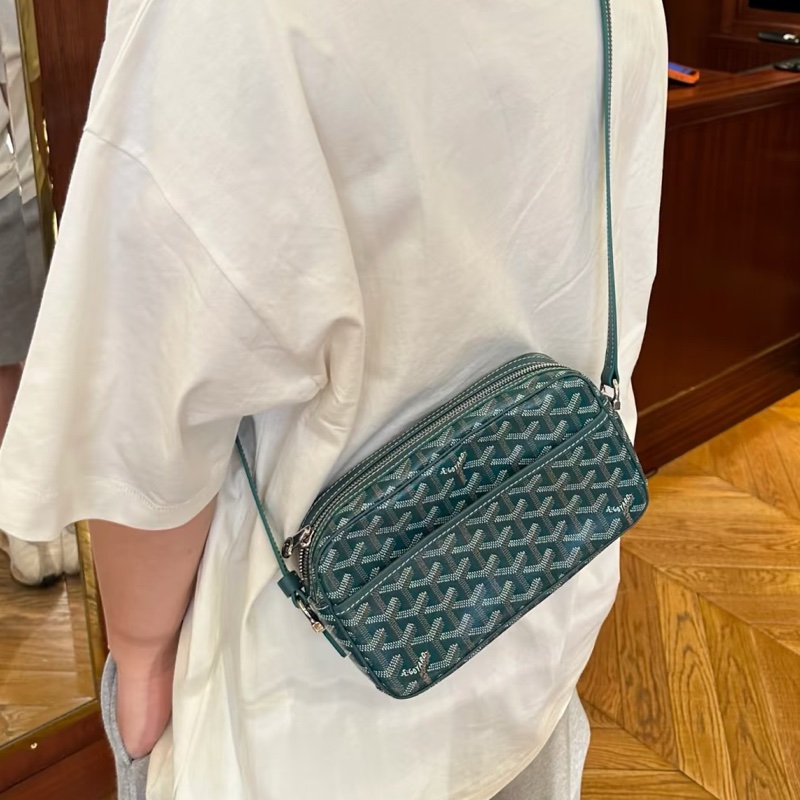 超限量低價💯帥潮必入😎Goyard戈雅Cap-vert綠色Y字老花塗層帆布相機包斜挎包肩背包📷-5